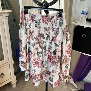 Off shoulder floral, long sleeve dress